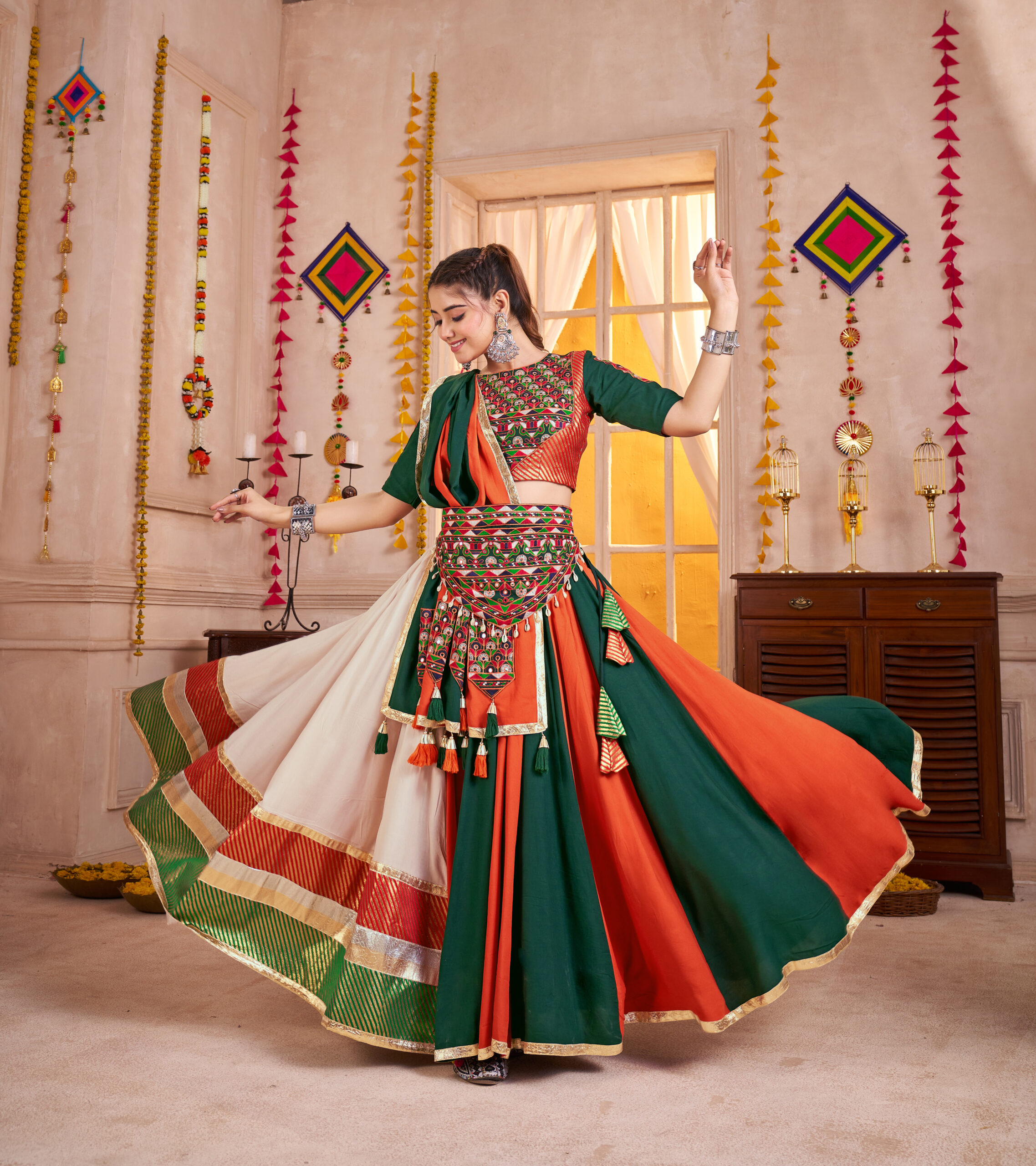 Traditional Kutchi Patch & Mirror Work Lehenga Choli for Garba Nights