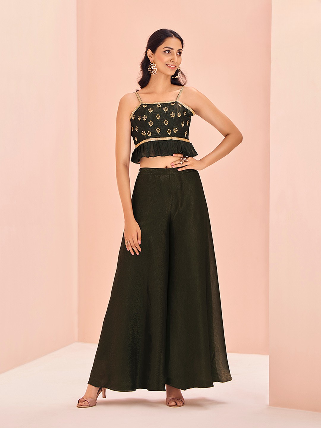 Black Art Silk Hand Work Stylish Indo-western Palazzo Set