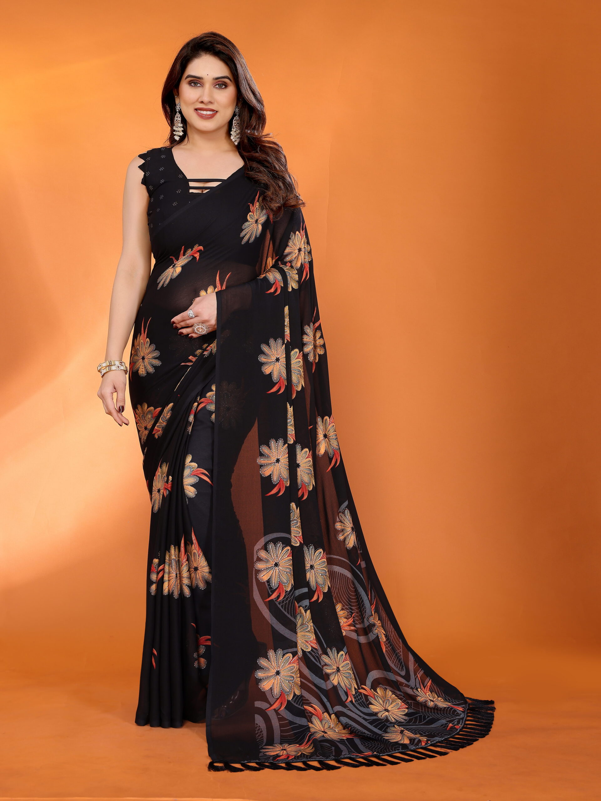 Casual Wear Satin Floral Printed Saree for Women