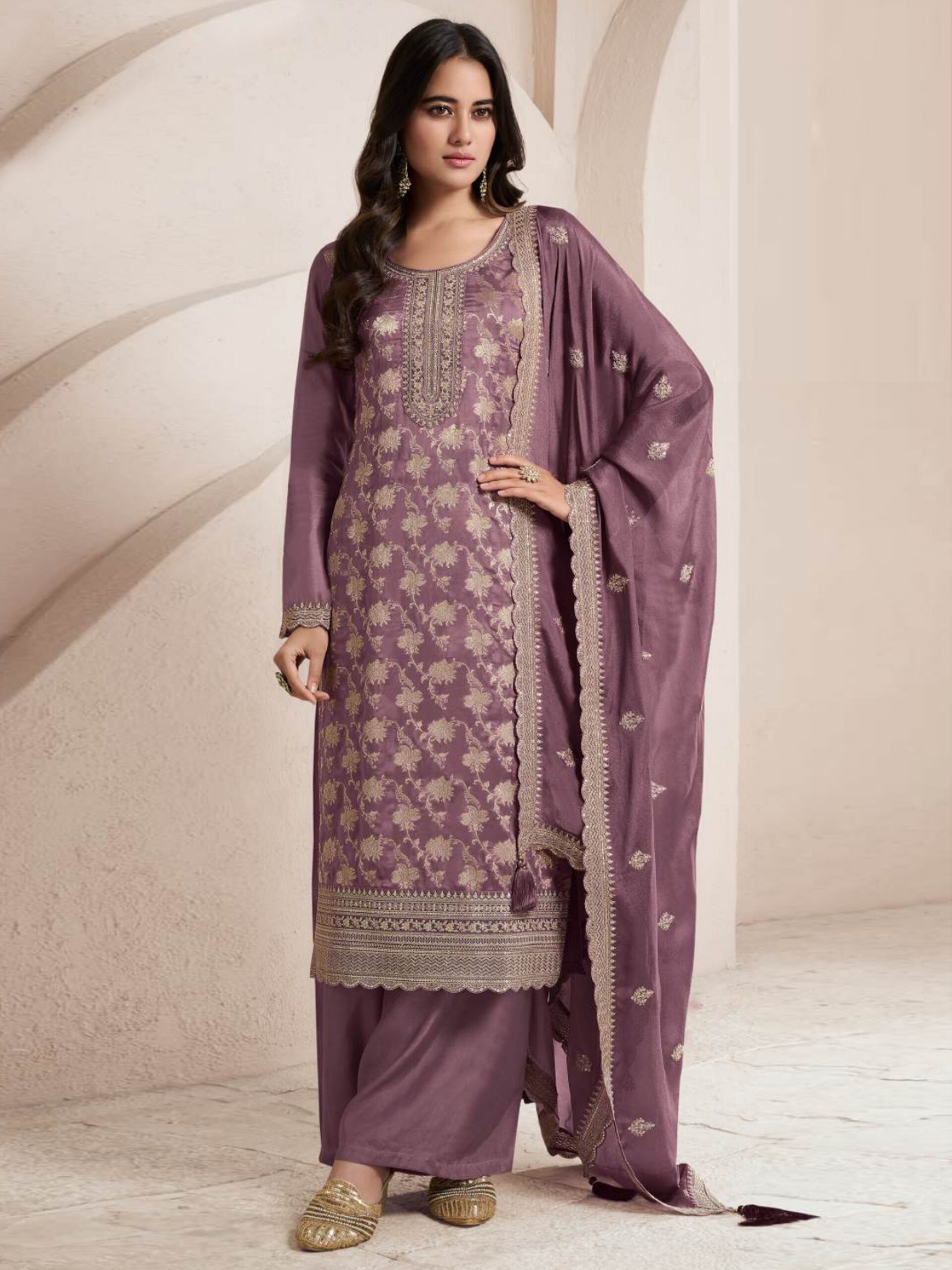 Embroidered Jacquard Semi-Stitched Pakistani Salwar Suit for Women