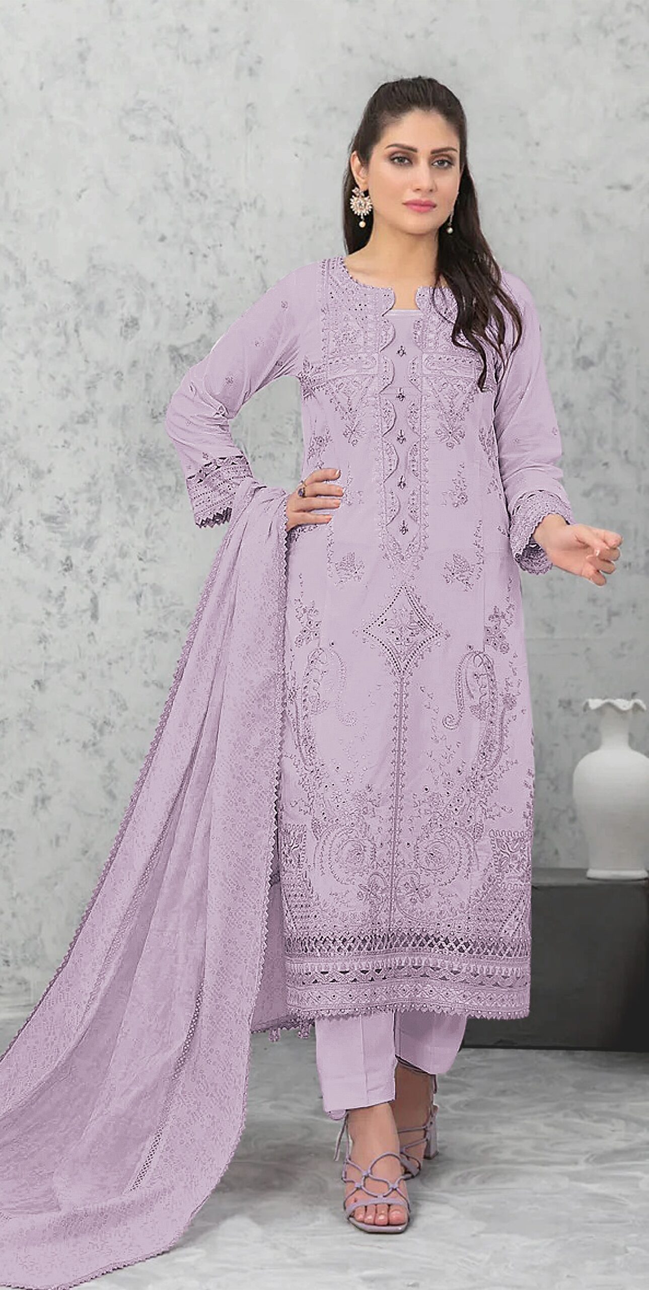 Women's Embroidered Cotton Semi-Stitched Pakistani Salwar Suit