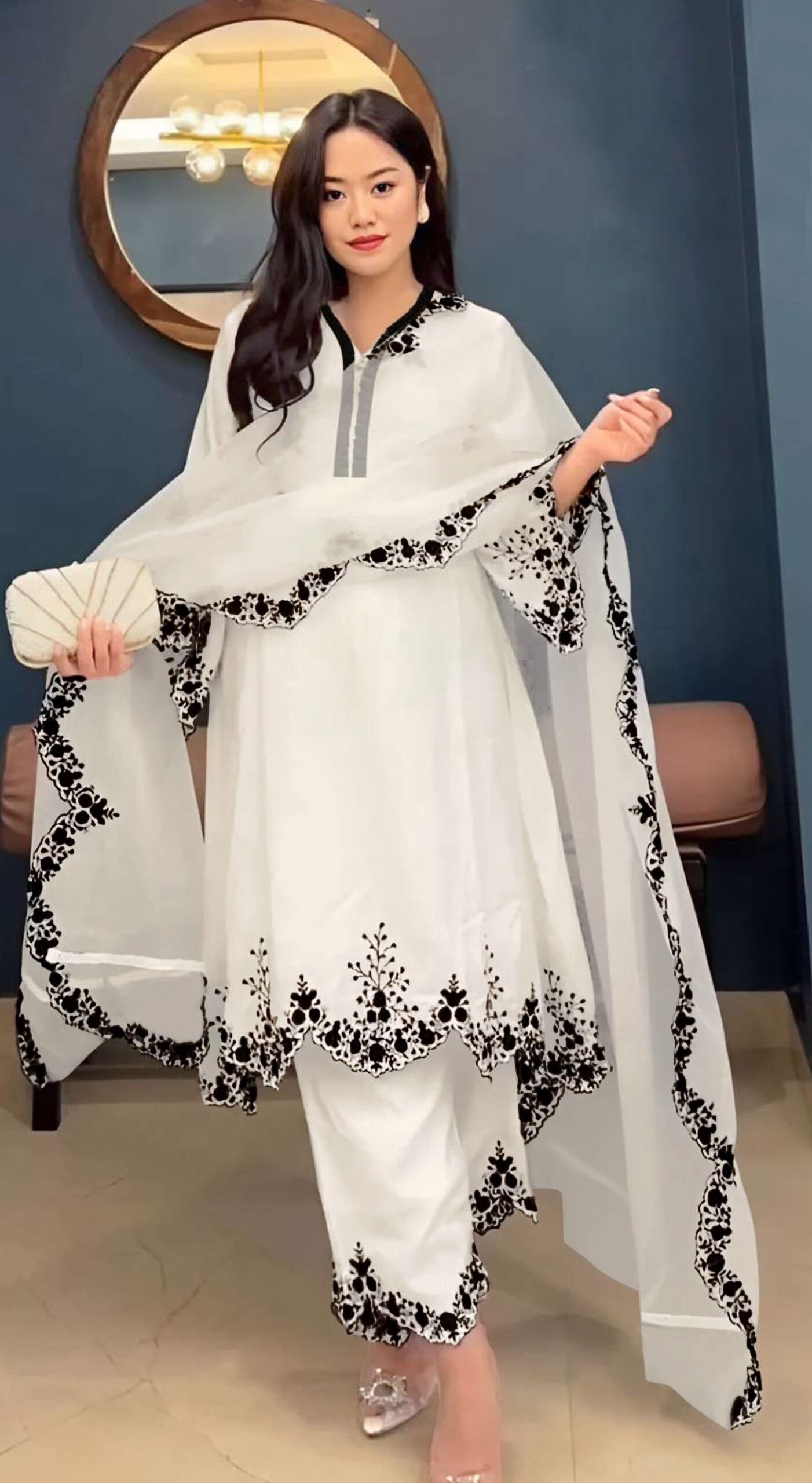 Embroidered Faux Georgette Free Size Stitched Pakistani Salwar Suit