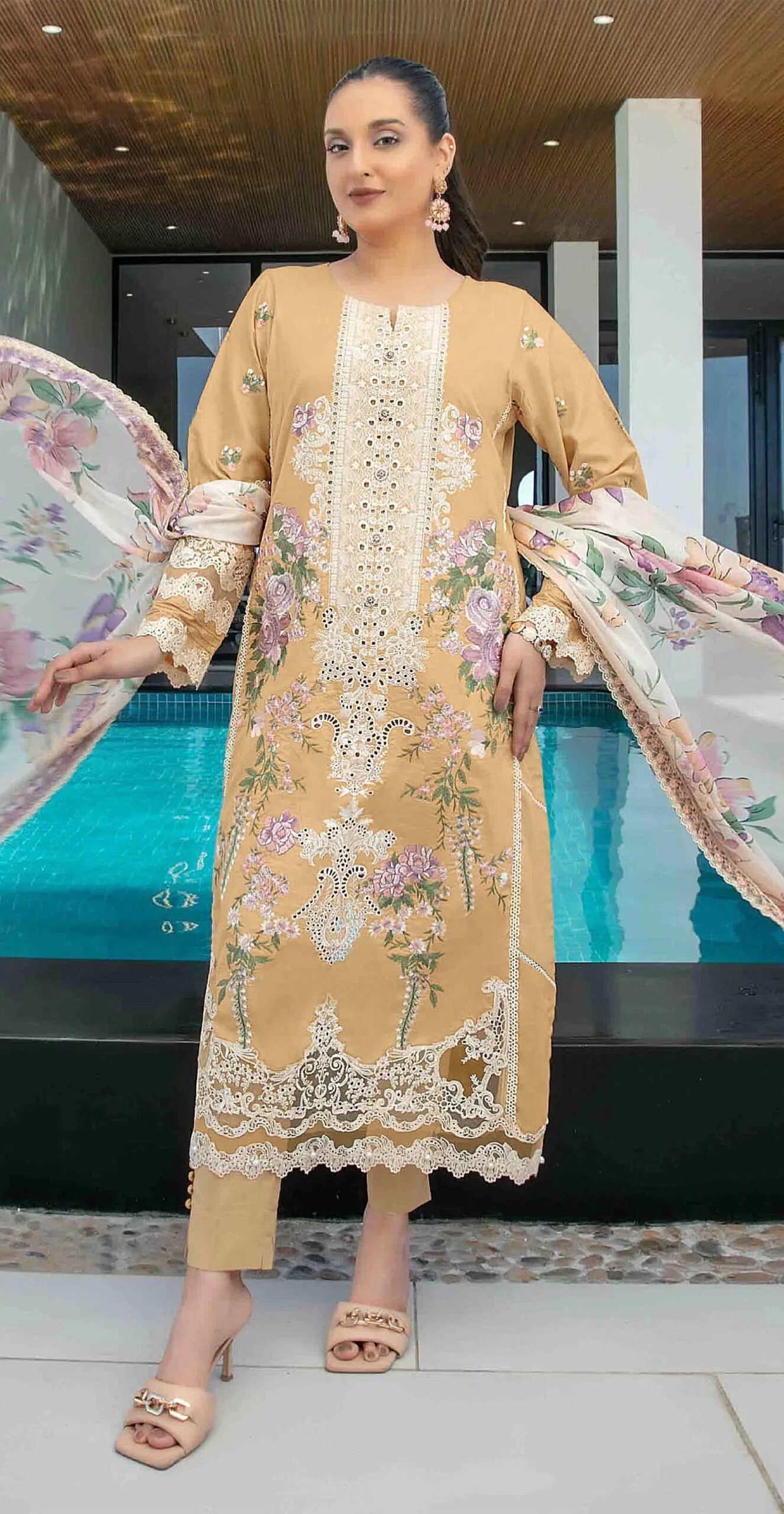 Elegent Embroidered Cotton Semi-Stitched Pakistani Salwar Suit