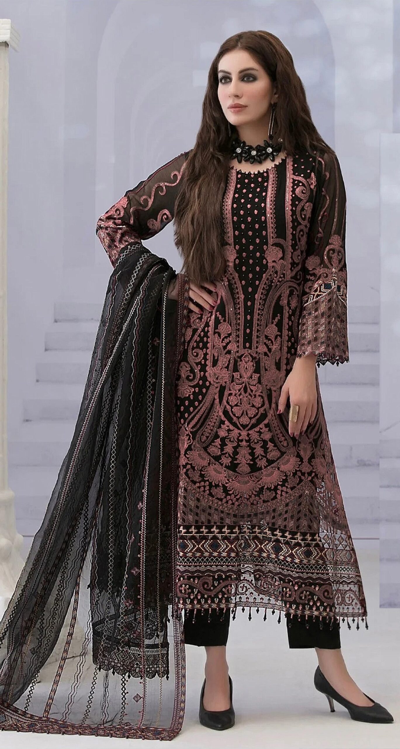 Embroidered Georgette Semi-Stitched Pakistani Salwar Suit for Women