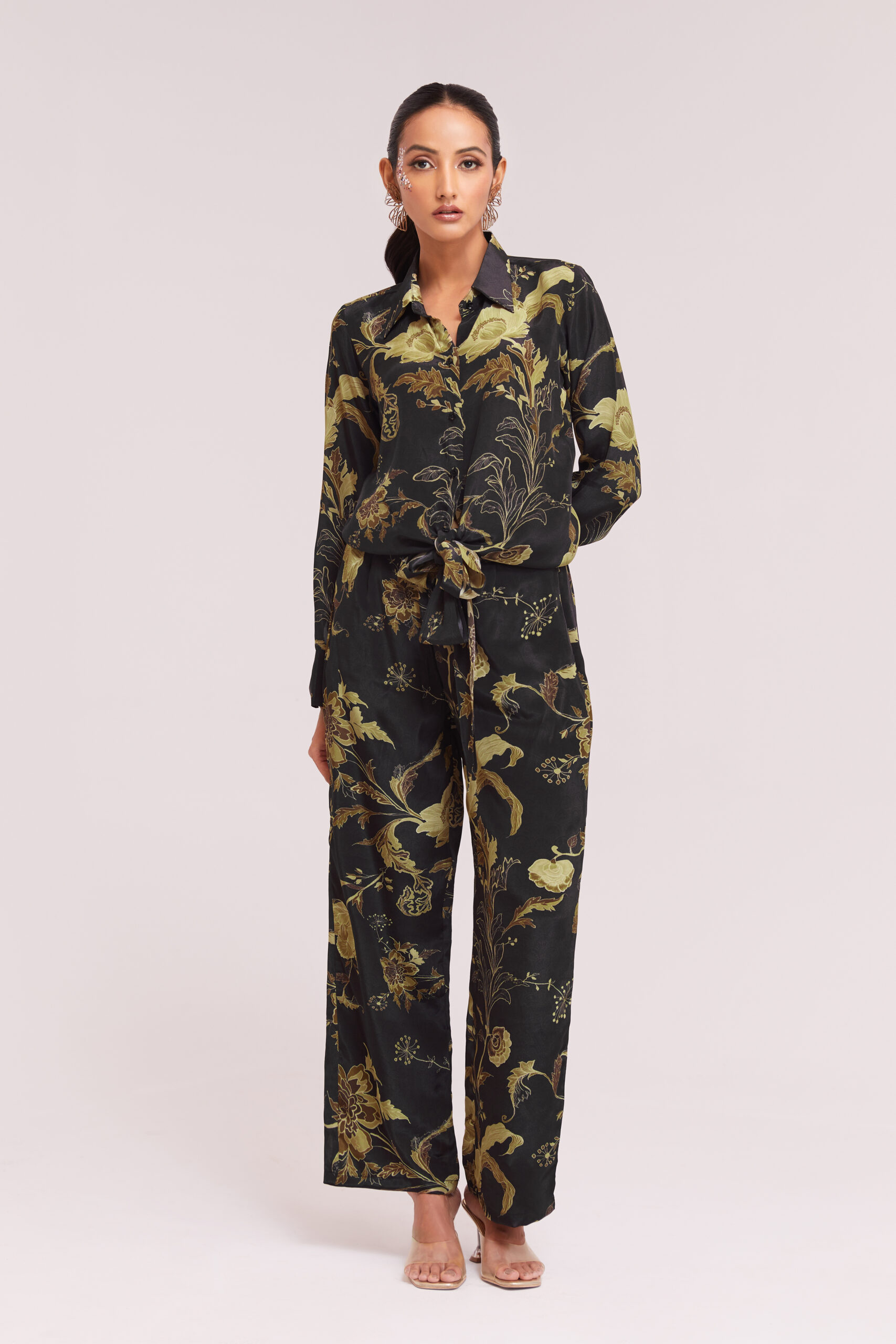 Floral Print Designer Crepe Indo-Western Top With Pant Co-Ords Set For Party Occasion