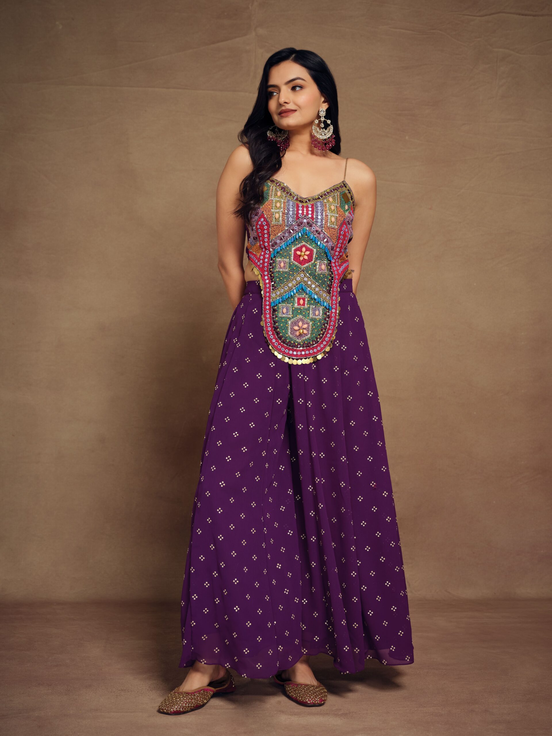 Purple Art Silk Georgette Top & Palazzo Co-Ord Set for Women