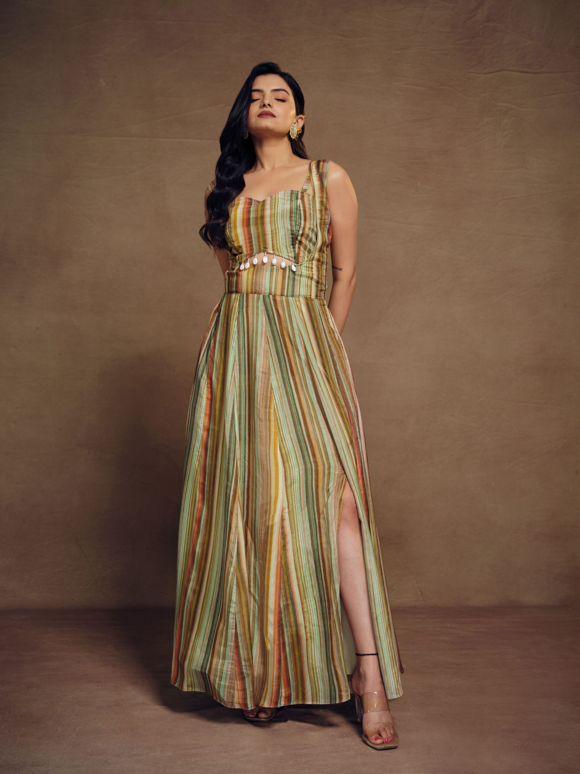 Multicolor Chinon Printed Co-Ord Set with Blouse and Dungarees