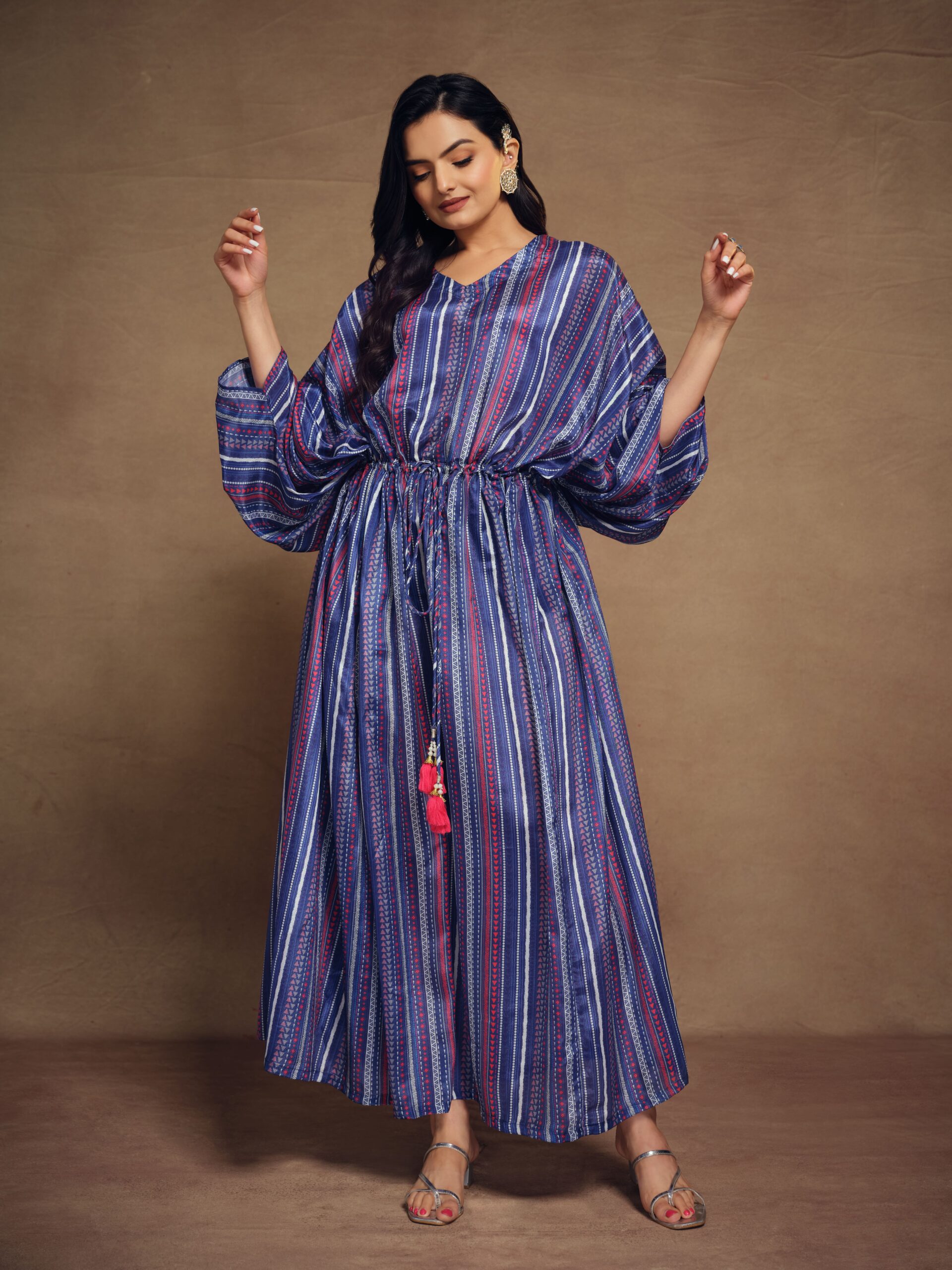Blue Art Silk Printed Stitched Kaftan for Women