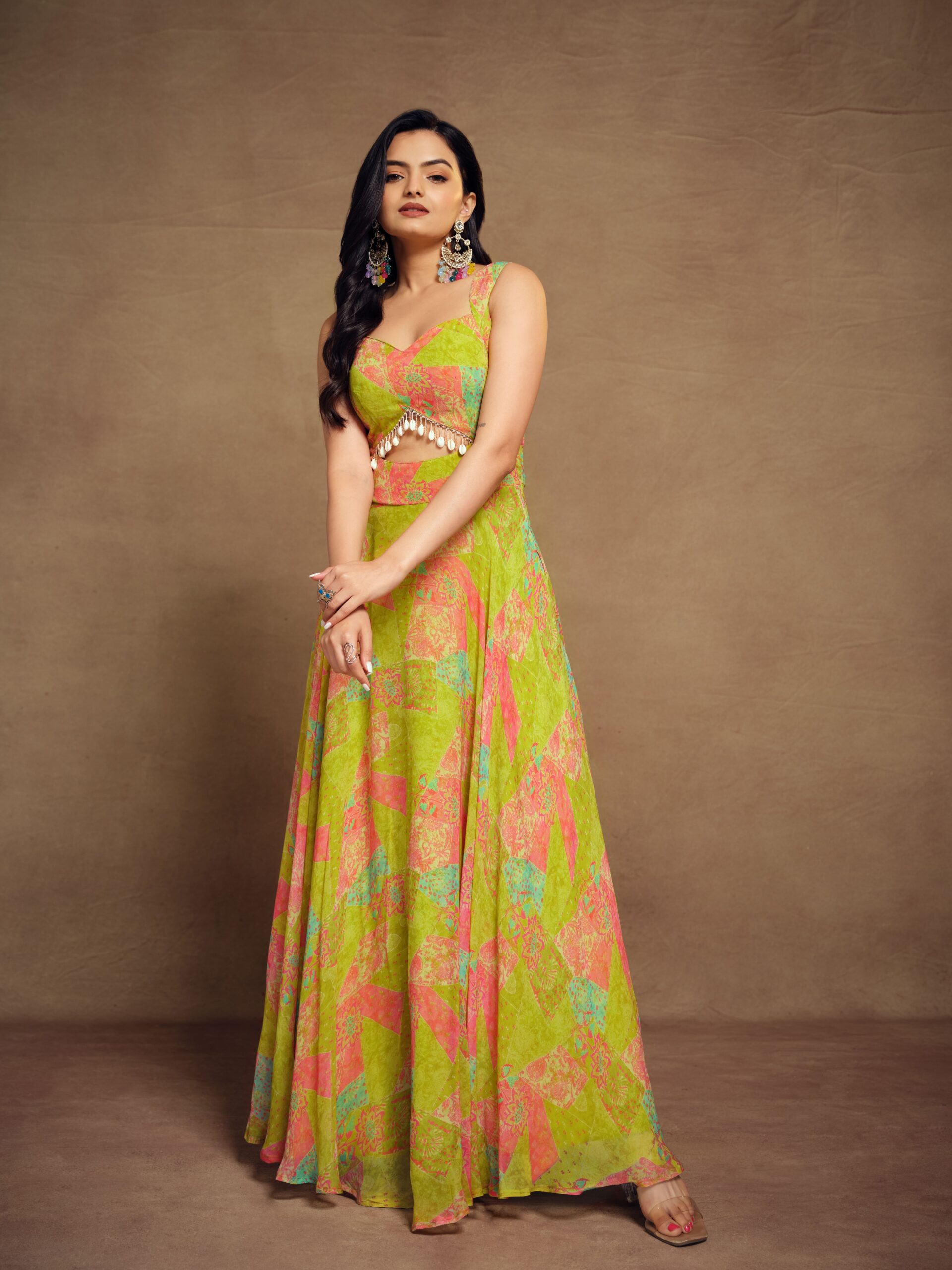 Multicolor Georgette Printed Stitched Gown for Women