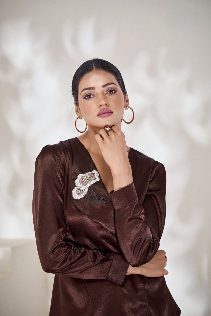 Maroon Pure Gaji Silk Ready to Wear Top with Embroidered for Women